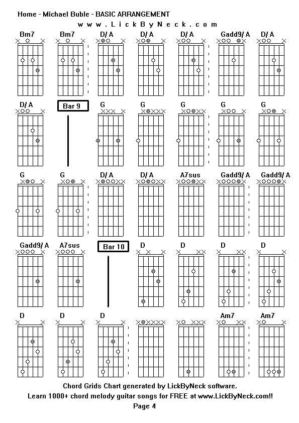 Chord Grids Chart of chord melody fingerstyle guitar song-Home - Michael Buble - BASIC ARRANGEMENT,generated by LickByNeck software.